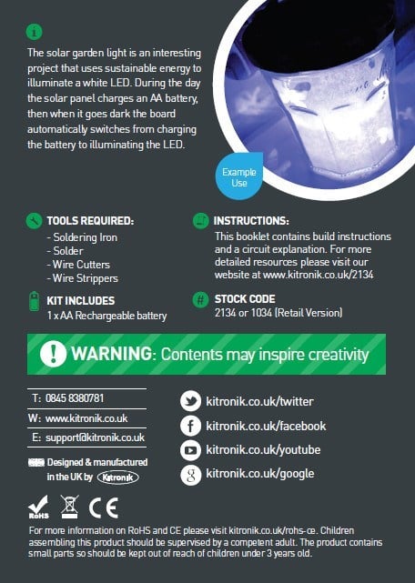 additional solar garden lamp kit rear