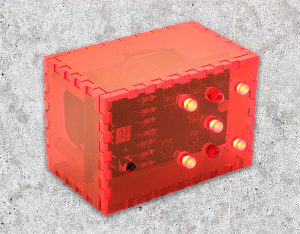Kitronik Dice Kit – Fluorescent Red Laser Cut Custom Enclosure