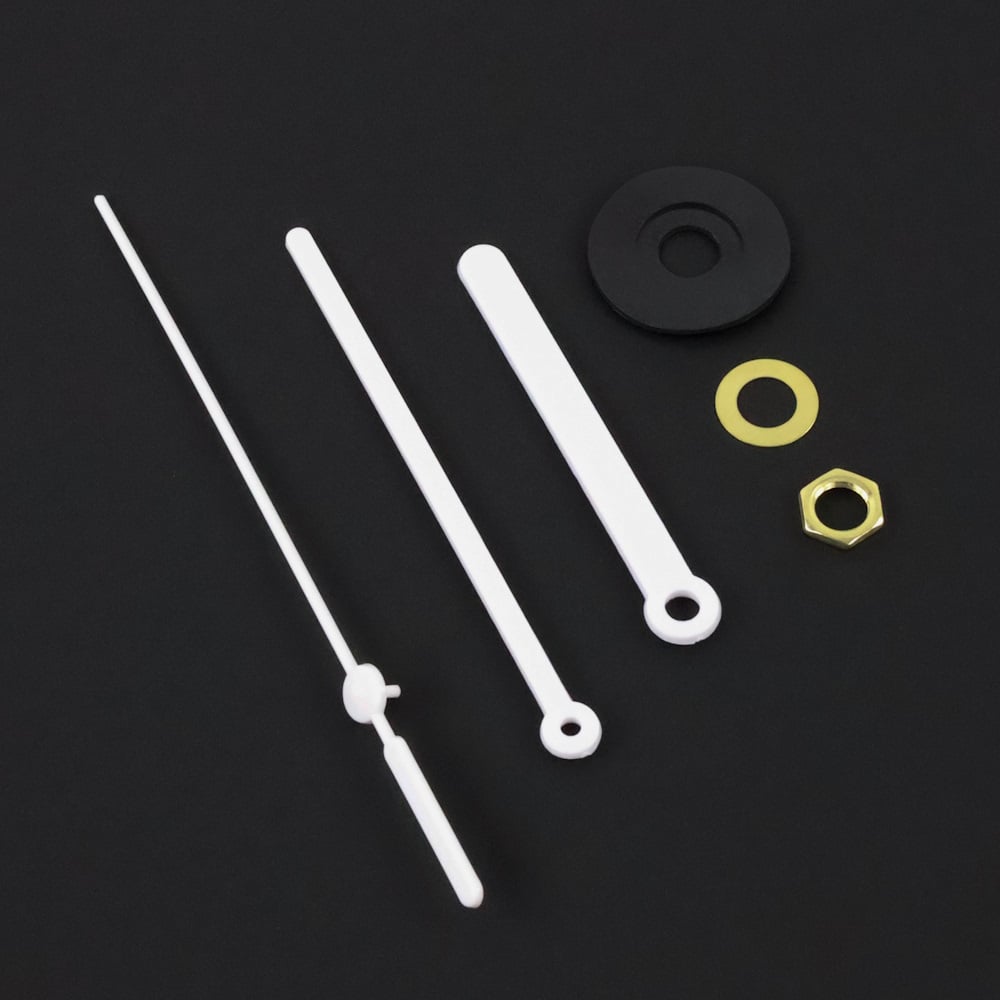 White Hands and Fixings for Quartz Clock Movement PARTS PIC